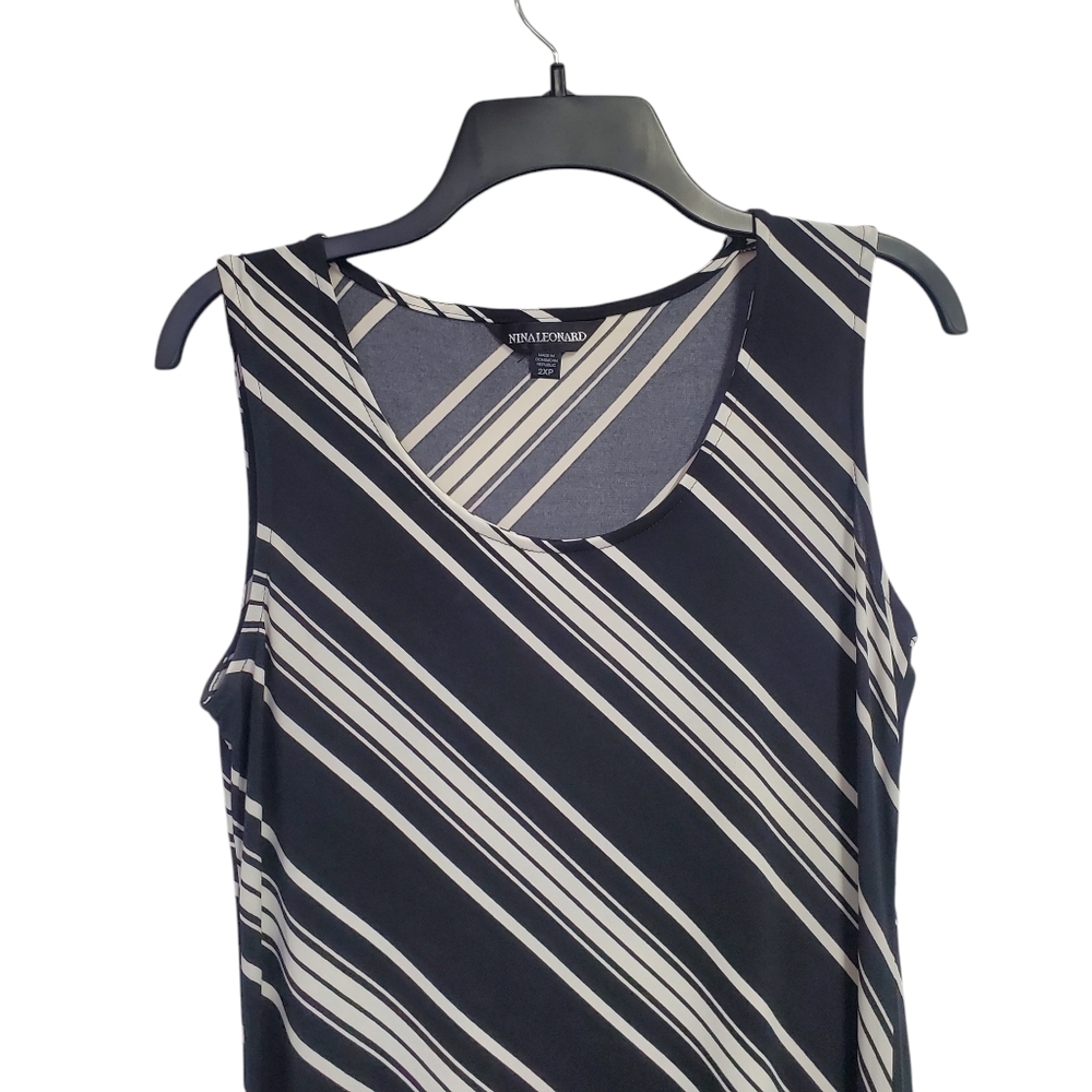 Nina Leonard Women's Striped Black and White Sleeveless Dress Size 2XP - Picture 3 of 6